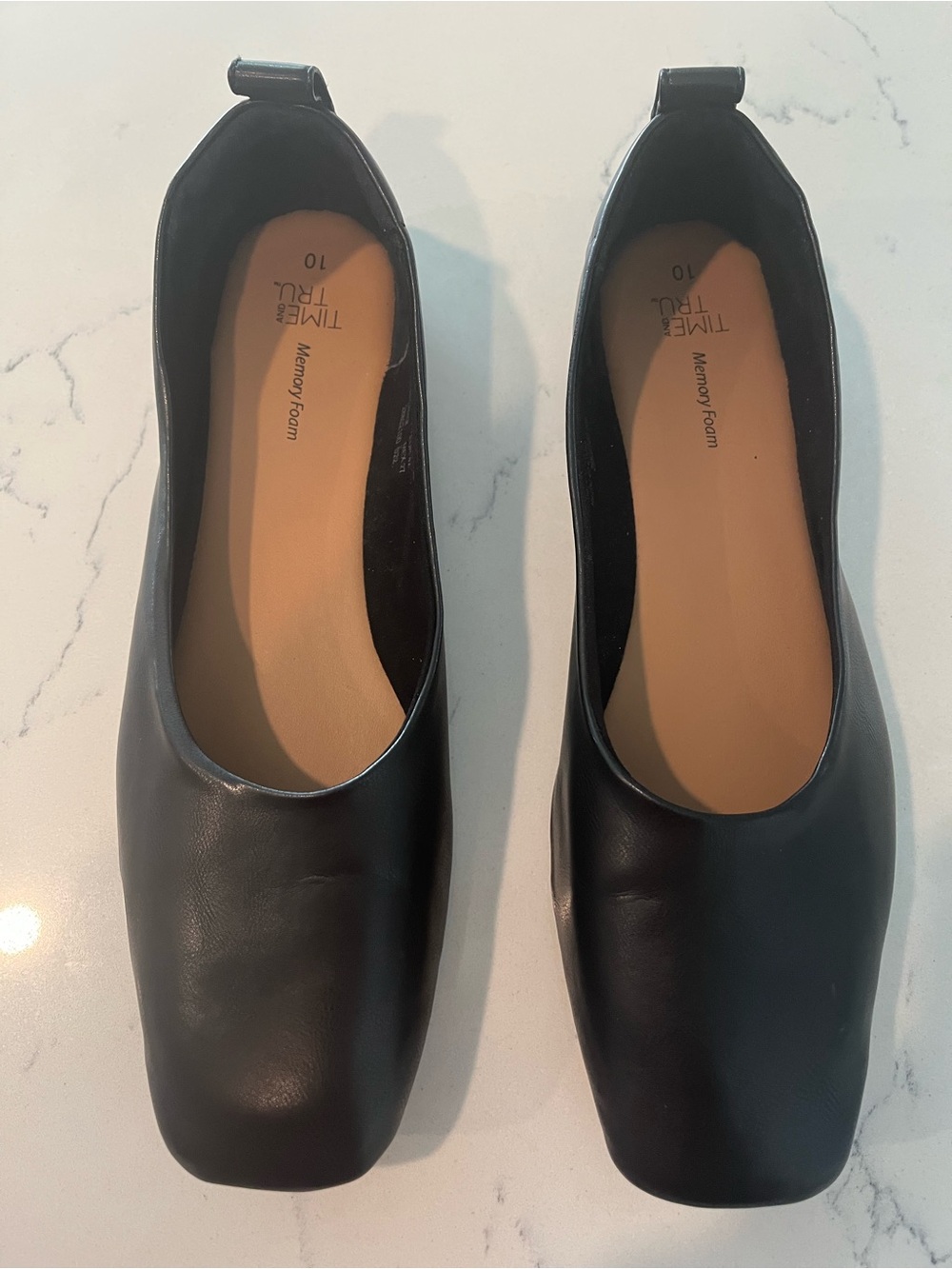 Time and Tru Black Faux Leather Square-Toe Ballet Flats